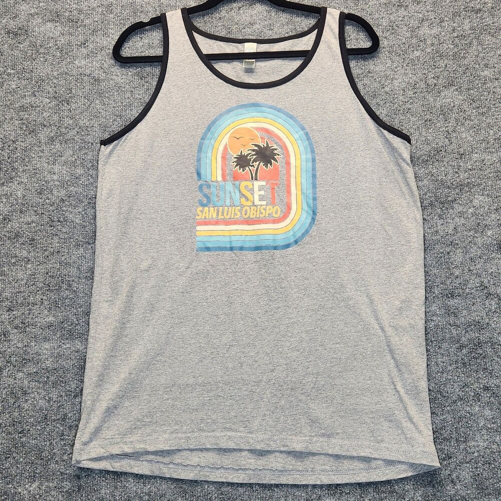 San Luis Obispo Shirt Mens Large Gray Sunset Graphic Ringer Tank Top California